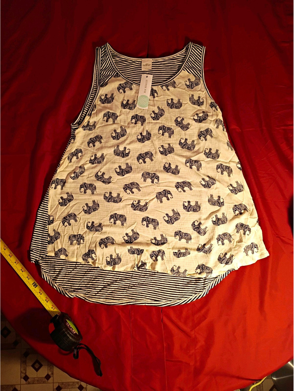 Kaileigh Carlin Mixed Material Elephant Print Tank Top, Size Large